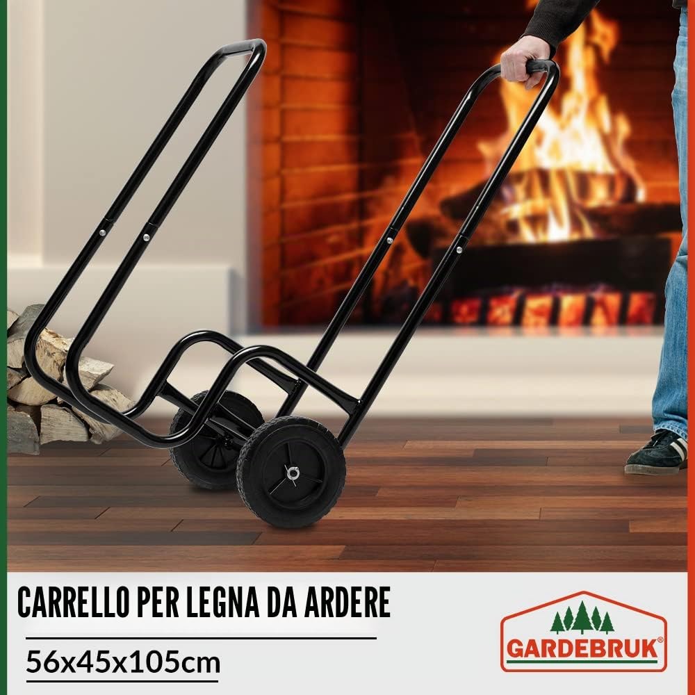 GARDEBRUK® Carrello Portalegna 150x56x45 Fino a 80kg Carrellino per Legna da Camino Cesto Legname Carrelli Trasporto
