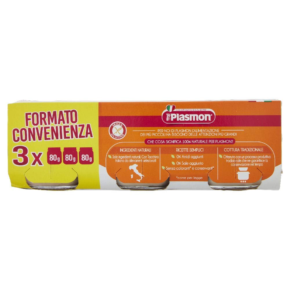 Plasmon Omogeneizzato di Tacchino, Confezione da 3x80g - Totale 240 gr