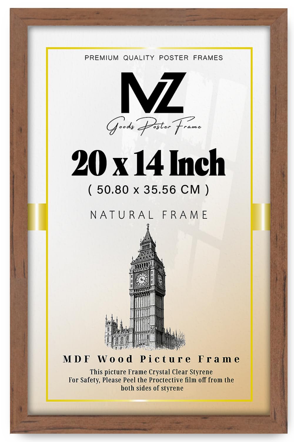 MZ GOODS | MDF Picture Frame (50.80 x 35.56 CM) 20x14 Inch for Posters, Certificates & Room Design, Portrait & Landscape Hanging Hooks [ Walnut ] — image 1