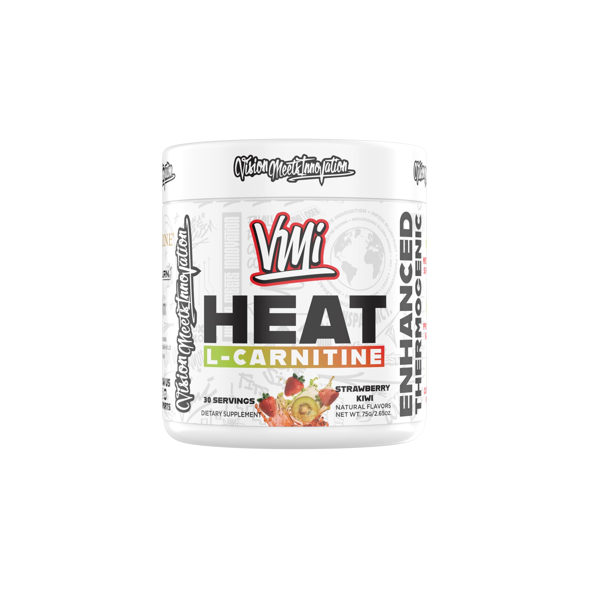 Heat L-Carnitine Powder Enhanced Thermogenic | 1500 mg L-Carnitine | Maximum Absorption Formula | Great Taste for Men & Women | 30 Servings (30 Serving, Strawberry Kiwi)