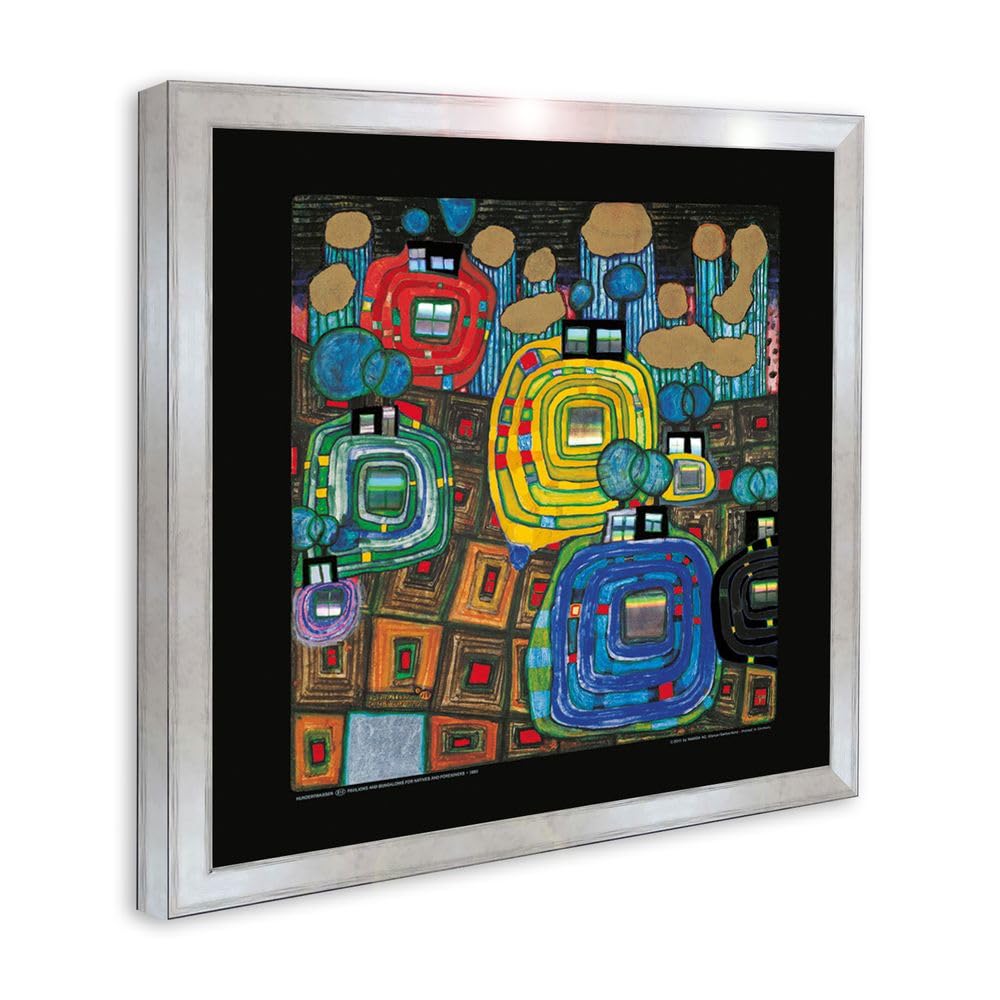 artissimo Premium-Kunstdruck gerahmt 53x53 cm AG4685 – Friedensreich Hundertwasser Pavilions and Bungalows – Bild mit Rahmen, Wandbild, Poster, Wanddekoration