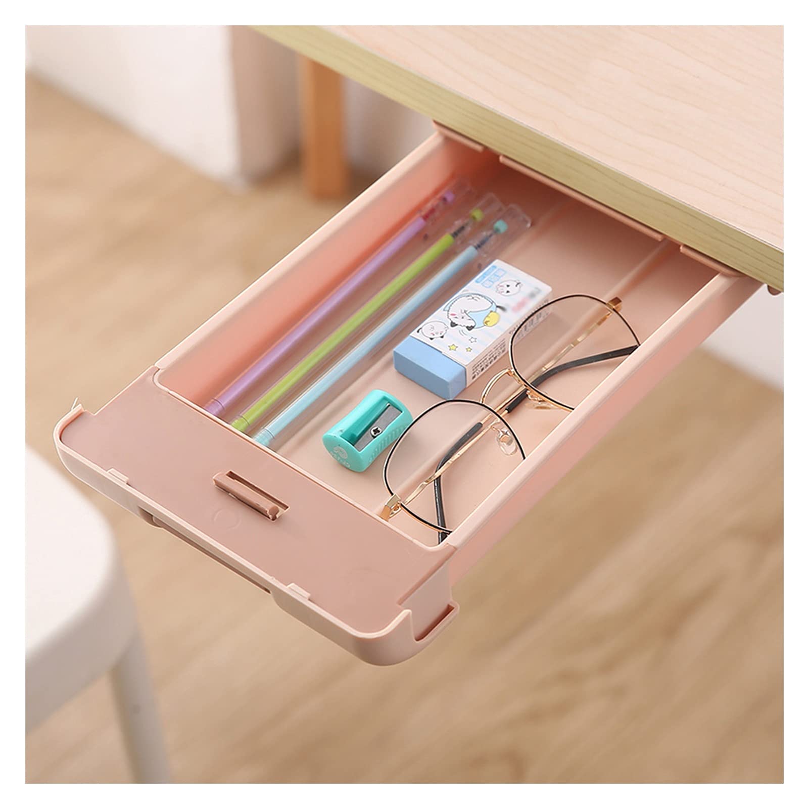 Contenedores de almacenamiento Office Plastic Papelería Almacenamiento Lápiz Caja Autoadhesivo Ocultar escritorio Organizadores Tipo de cajón Caja de almacenamiento bajo escritorio, Easy Montaje Conte
