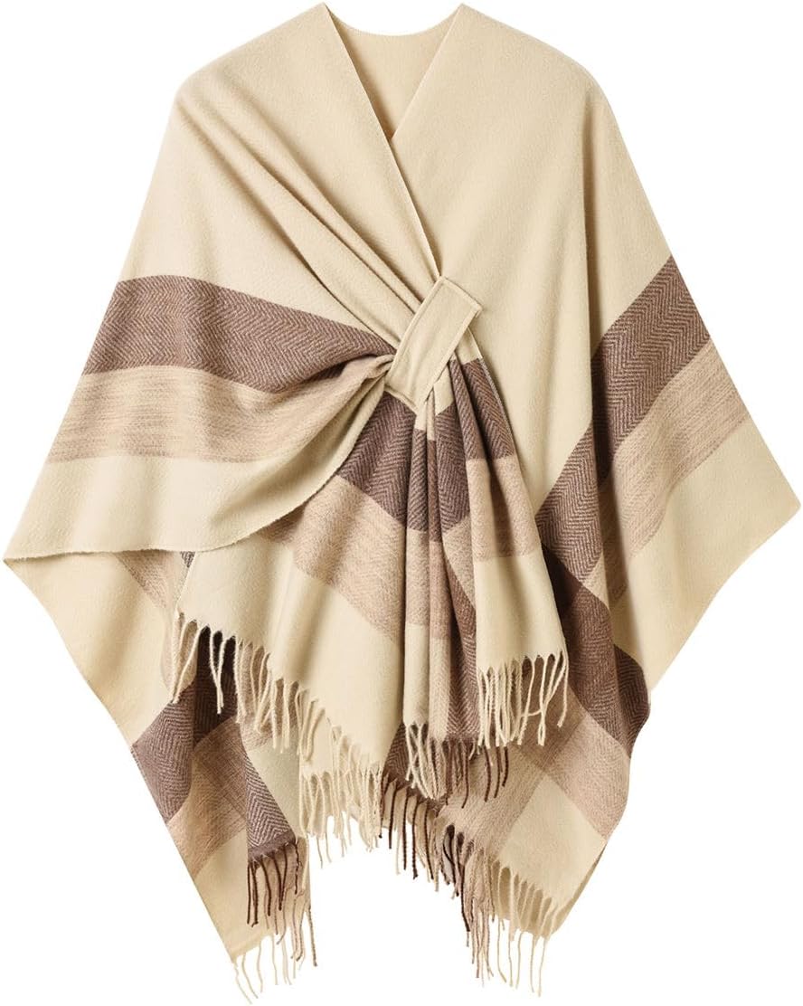 Ferand Women's Elegant Shawl Wraps Plaid Fringe Poncho Cozy Soft Blanket Scarf for Fall Winter - Image 2