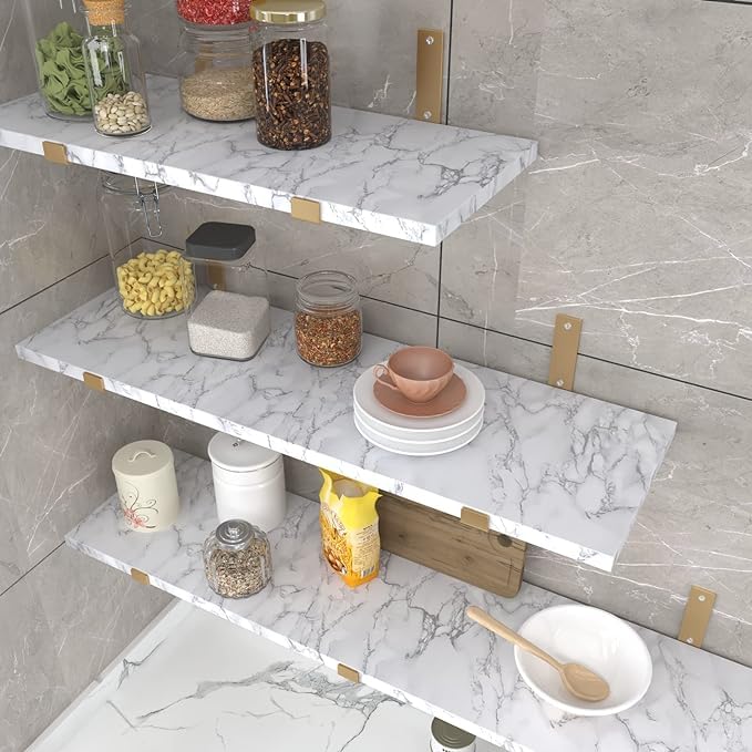 Image of Drawer Liner, Waterproof Refragerator Liner, Self Adhesive Shelf Liners for Kitchen Cabinet,No Slip Cupboard Mats Fridge Liner, Bathroom Sink Mat Cabinet Liner Roll (Matt Marble, 24 x 100 Inch)