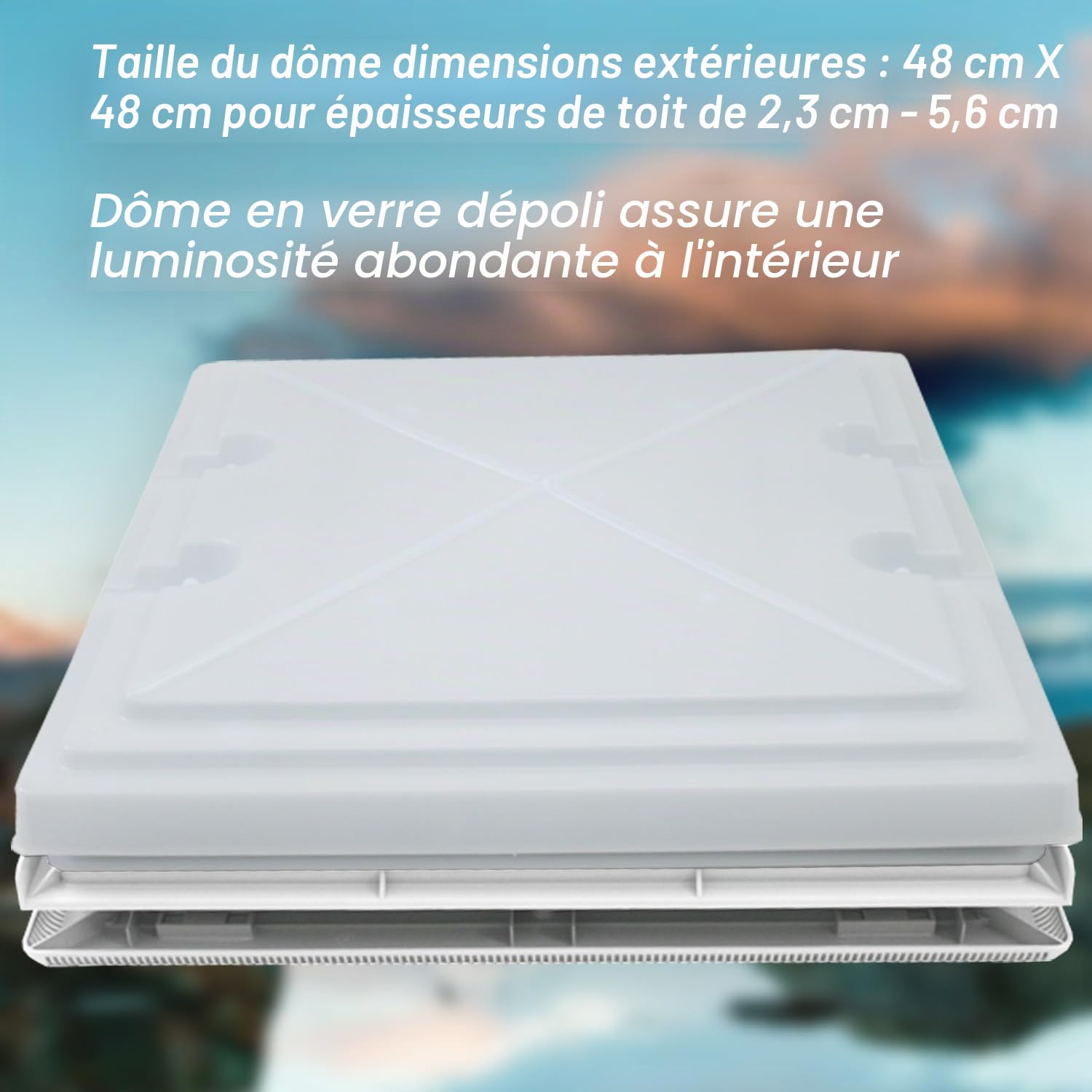 MPK 42 Lanterne de toit avec moustiquaire, 40 x 40 cm, avec capot en verre dépoli blanc signal pour caravane camping-car
