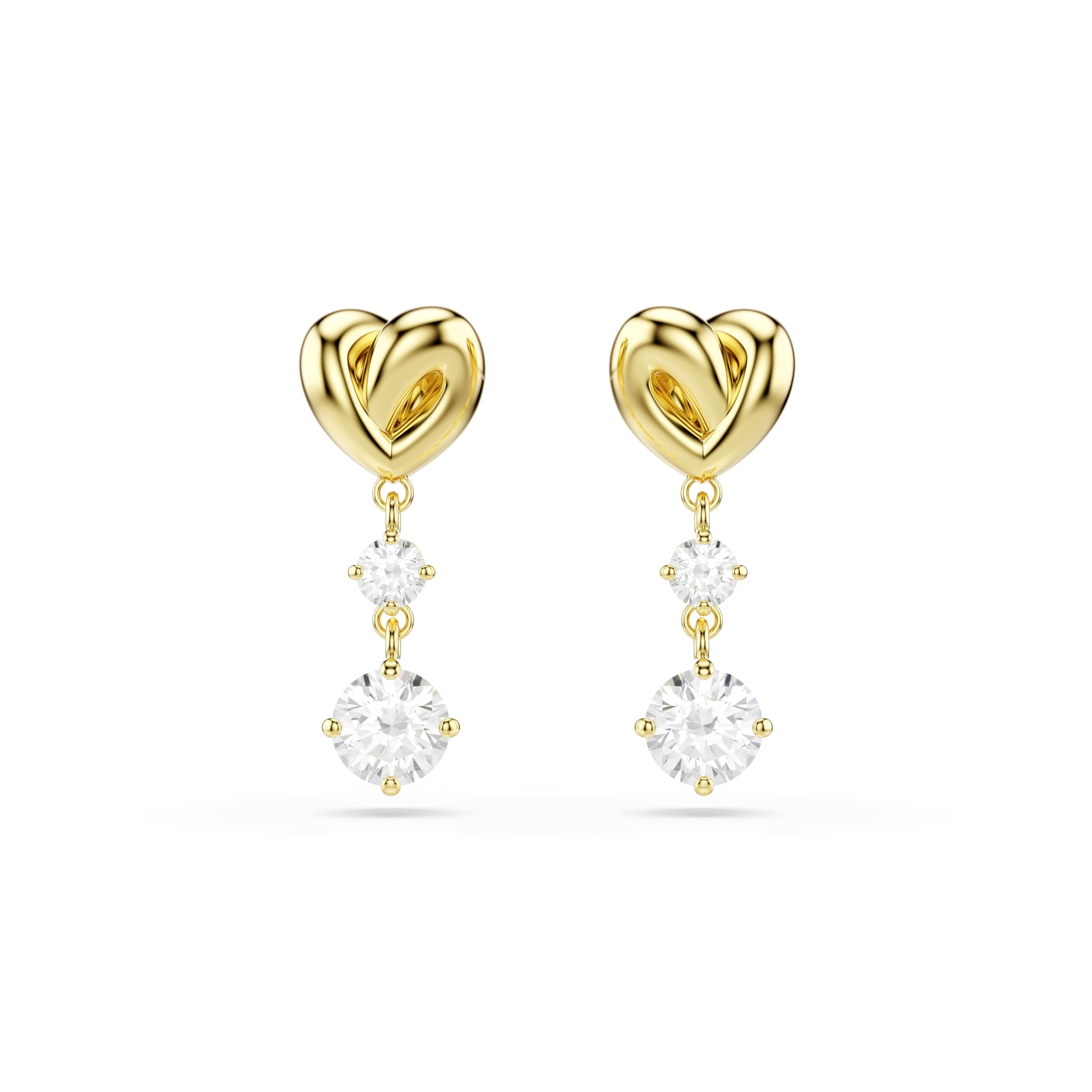 Swarovski Lifelong Drop Earrings, Round Cut, Heart, White, Gold-Tone Plated