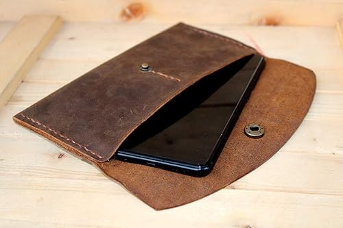 Vista 7 de Handmade High Quality Retro Leather Multi-function Envelope Mobile Phone Card Holder Wallet