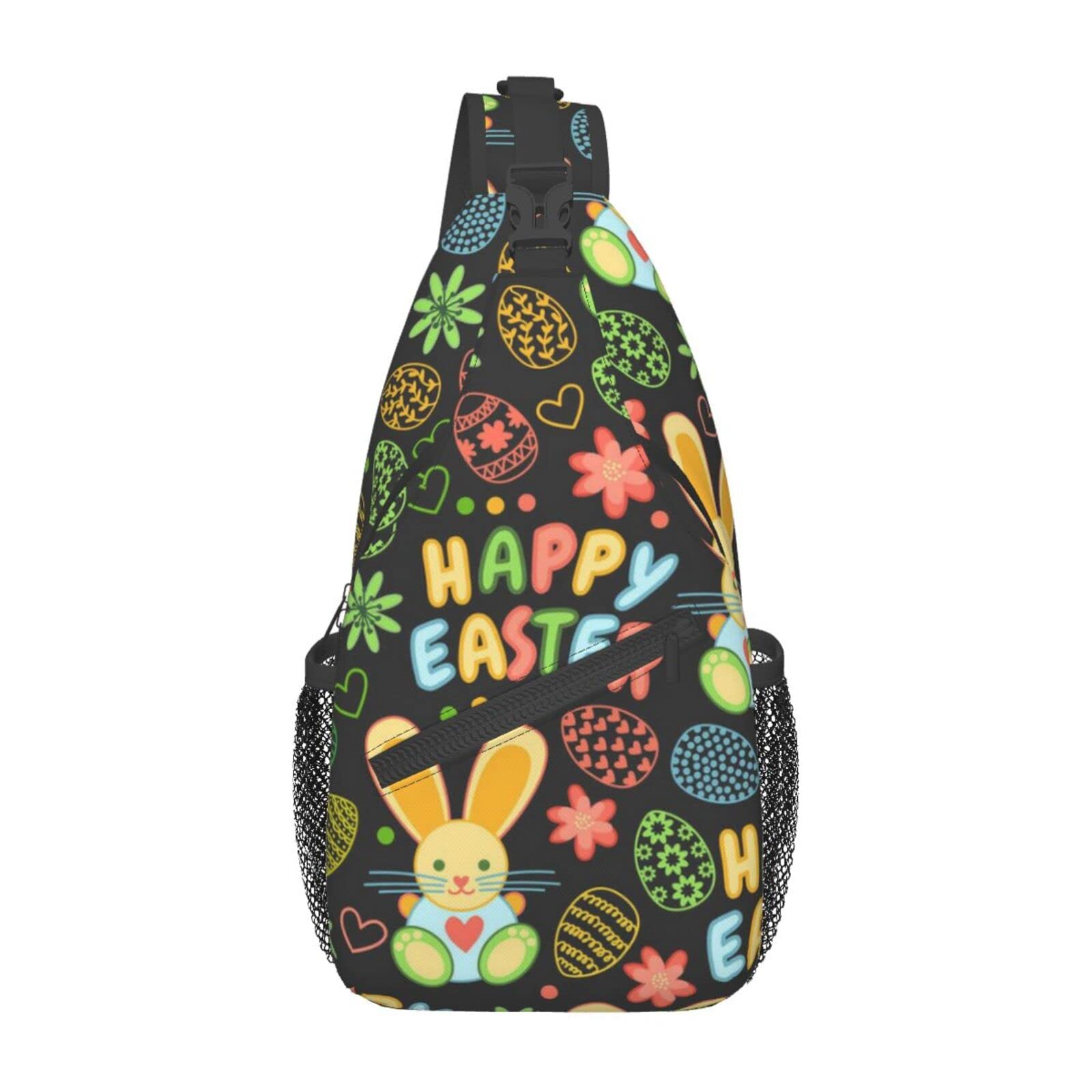 MANQINF Cute Easter Bunny Eggs Print Sling Backpack, Multipurpose Rabbit Crossbody Shoulder Bag Travel Hiking Daypack