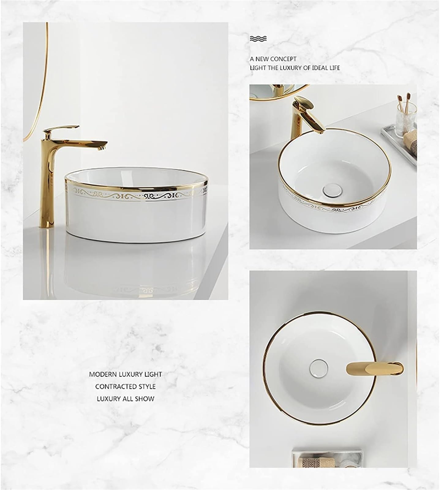 Umywalka Łazienkowa Ceramiczna Umywalka Łazienkowa Umywalka Okrągła Umywalka Łazienkowa Z Odpływem Pop-Up Biała Umywalka Nablatowa Porcelanowa Ceramiczna Umywalka Nablato,S