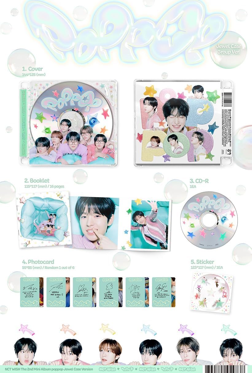 NCT WISH - 2nd mini album [POPPOP] (JEWEL CASE VER.) (7-częściowy zestaw) + dodatkowe karty fotograficzne