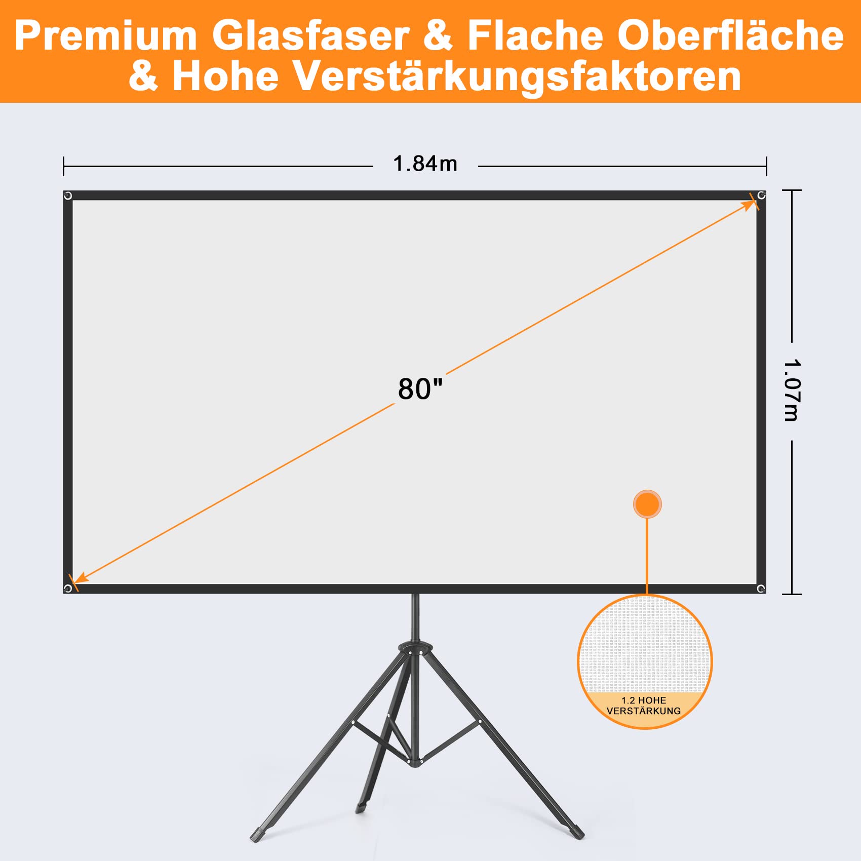 VISULAPEX 80" Leinwand Beamer, 4K HD 16:9 Beamer Leinwand Tragbar Projector Screen, Leicht und Kompakt, Ideal für Heimkino, Camping und Freizeitveranstaltungen