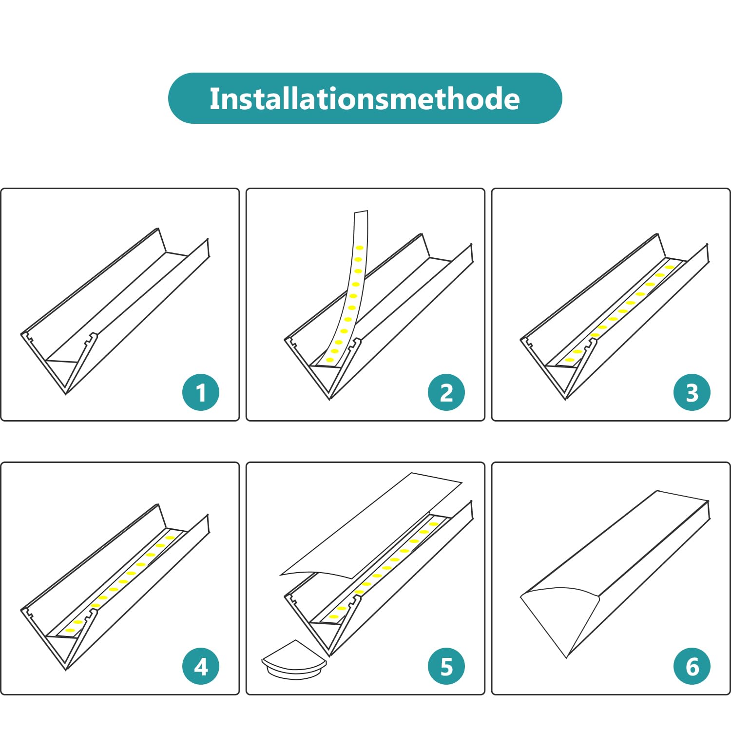 Herrselsam Profil aluminiowy LED, 1 m, 40 sztuk kanałów LED w kształcie litery V do taśm LED do 12 mm, profil LED z osłoną, zaślepkami i klipsami montażowymi