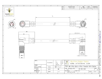 Elecbee Right Angle M8 Connectors Male to Female Cable Cordsets Female to Male M8 Conector (A Code 3 Pin 1M/3.3ft Cable)