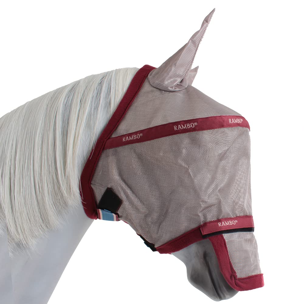 Horseware Rambo Fly Mask Plus Oatmeal/Cherry, Peach & Blue Fliegenmaske