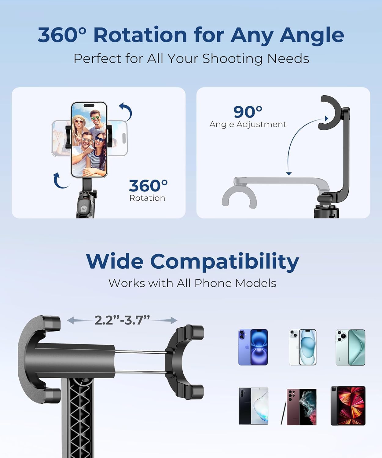 67‘’ Selfie Stick Travel Tripod, Extendable Tripod for iPhone with Wireless Remote Control and Phone Holder, iPhone Stand for Photograph, Compatible with All Cell Phones, Black