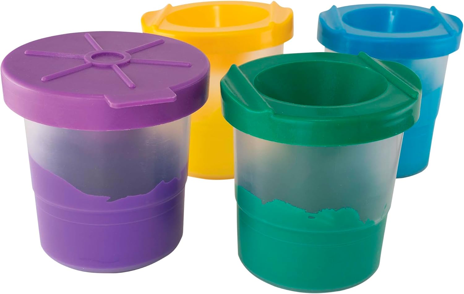 School Smart No Spill Paint Cups with Colored Lids - 3 1/2 inches - Pack of 10 - Assorted Colors