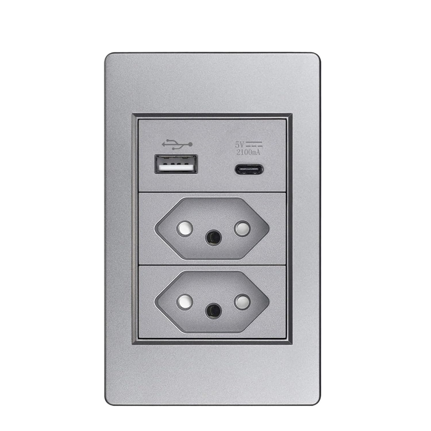 Brazil Standard Outlet USB Type c Wall Socket 118 * 72mm PC Panel White/Black/Gray AC 250V 10a 20a Socket(Gray USB C 5v 2a)