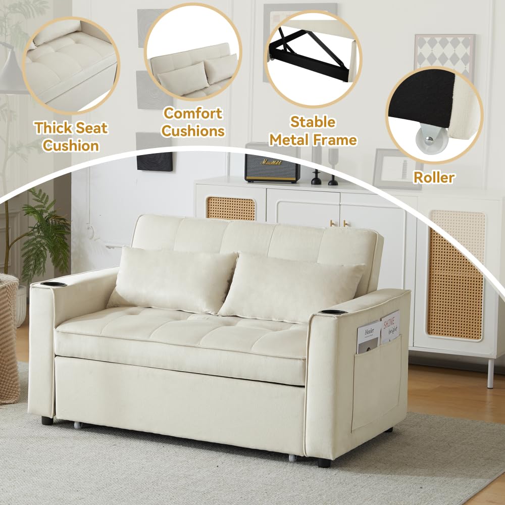 Sofá Cama Plegable, sofá Cama Multifuncional, sofá Convertible, con portavasos y Almohadas, Adecuado para Sala de Estar, Dormitorio, apartamento, Cine en casa.