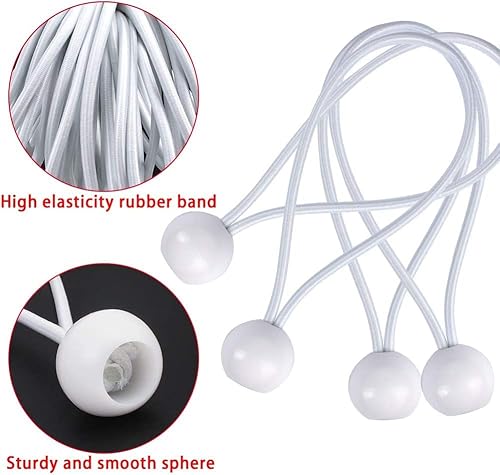 30Pcs Bungee Balls 6Inch White Bungee Cord Heavy Duty Heavyweight 6Inches Tarp Bungee Cords Tie Down Straps Multifunction Elastic Rope For Camping, Tents, Cargo, Projector Screen, Canopy Tent #TOP3