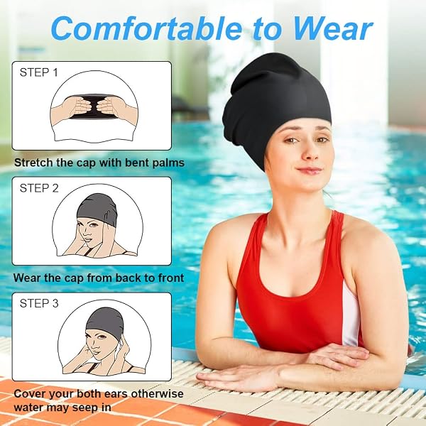AMFUN Bonnet de Bain Grand pour Cheveux Longs, Bonnet de Bain, Bonnets de Piscine Extra-Large en Silicone Imperméable de Qualité Supérieure pour Homme Femme Les Cheveux Longs, Épais ou Bouclés - 5