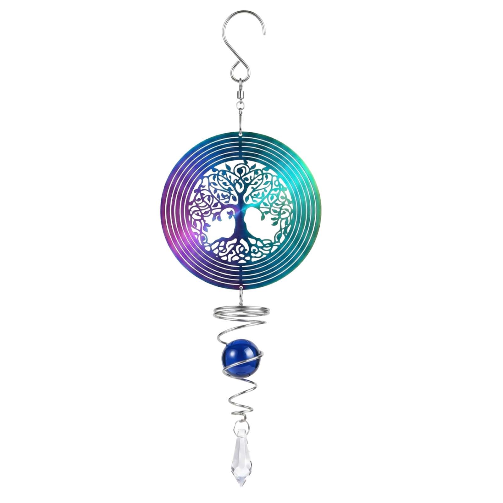 3D Metal Wind Spinners for Garden Outdoor, Stainless Steel Hanging Wind Chimes with Spiral Tail, Tree of Life Garden Spinners Outdoor Decorations, Rainbow Wind Sculptures Ornaments (40cm)