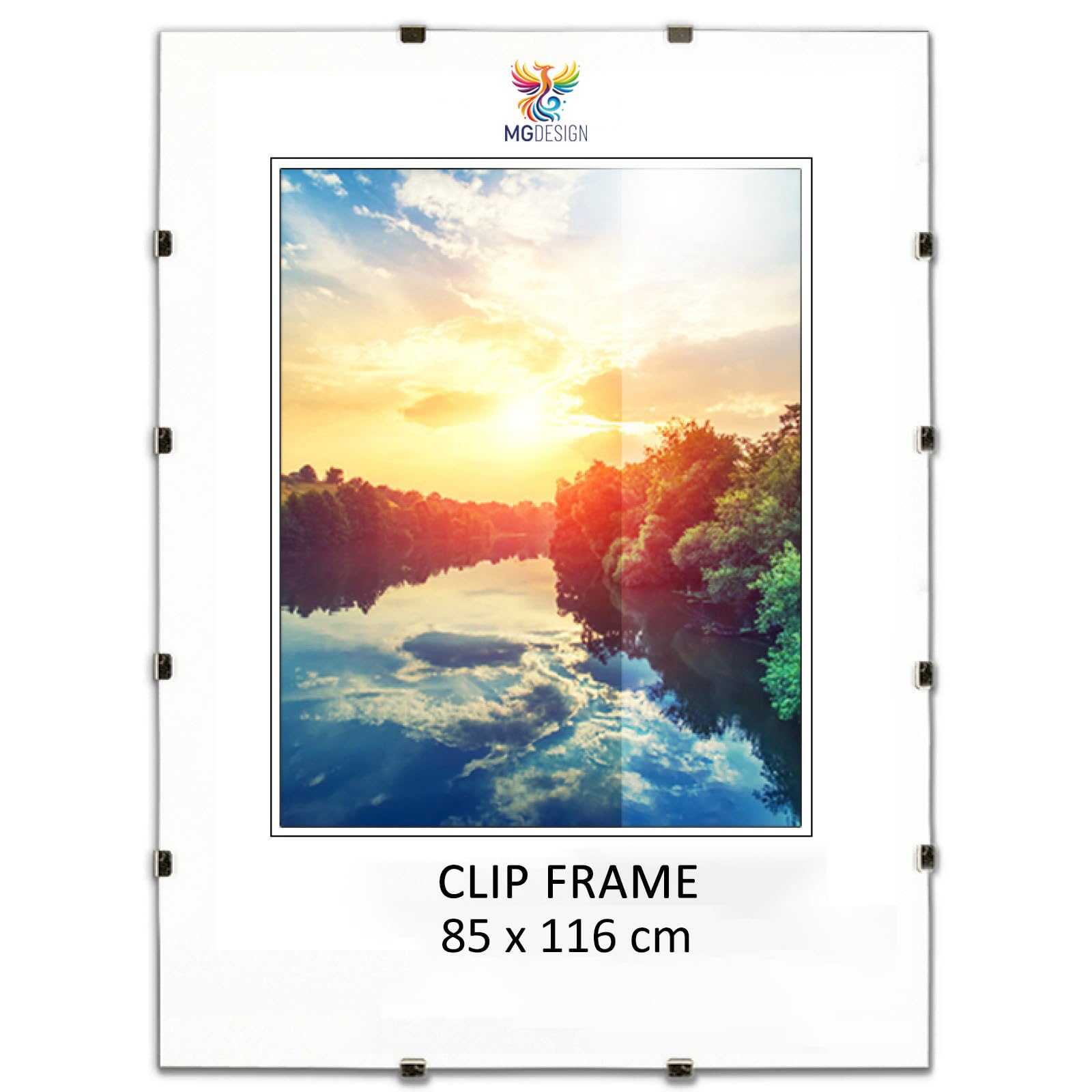 Mg Design Transparent Clip Frame 33.5 X 46 In (85 X 116 Cm) – Easy-To-Hang Shatterproof Acrylic Glass – For Posters, Photos & Certificates