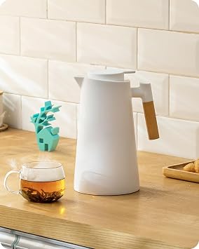 Baffect 1L Thermal Coffee Carafe Jugs with Press Button Top 35oz, White