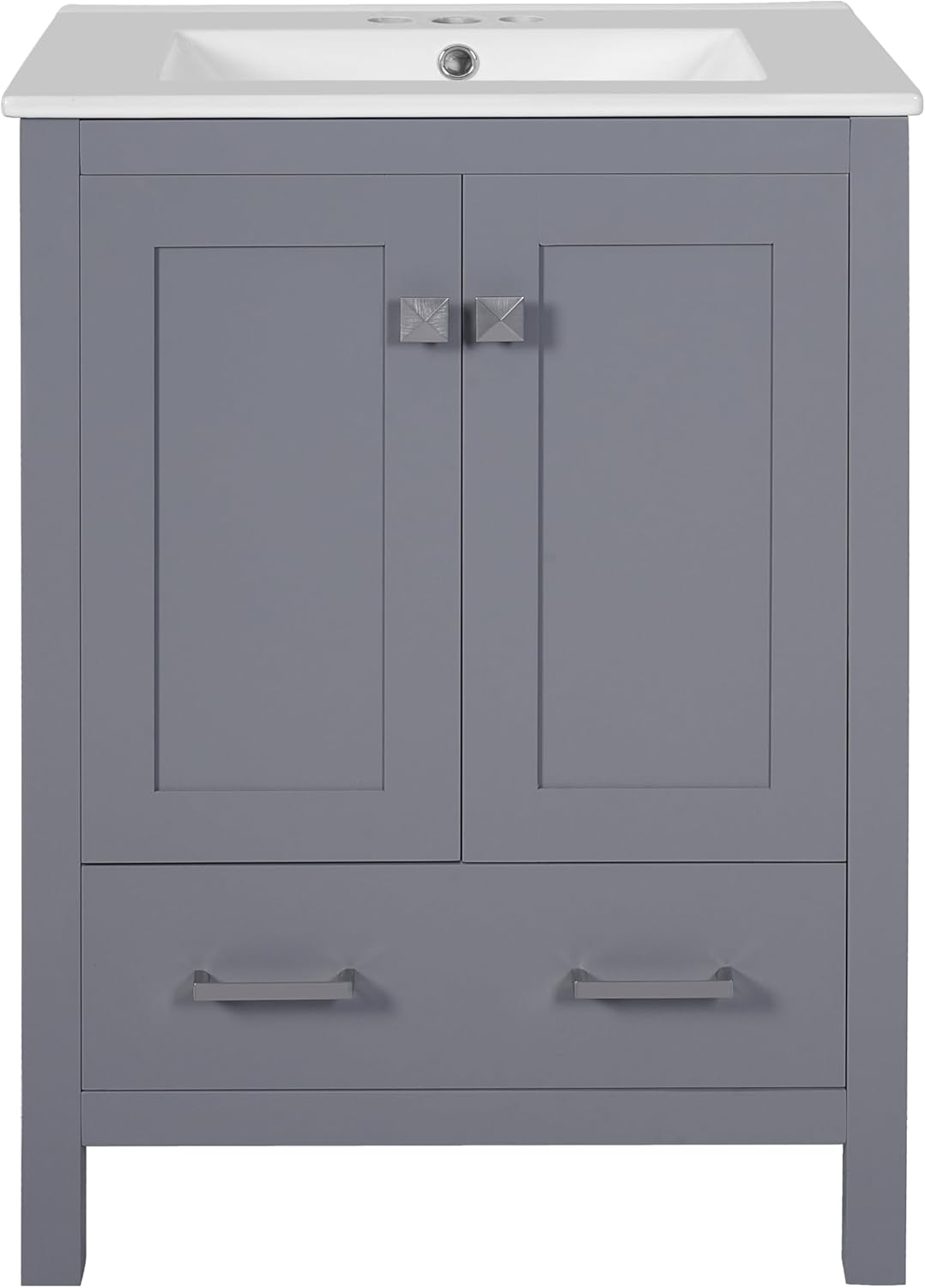 Linique 24" Modern Bathroom Vanity with Sink Combo Set, Solid Wood Frame Bathroom Storage Cabinet with 2 Soft Closing Doors and a Drawer, Multifunctional Storage, Grey