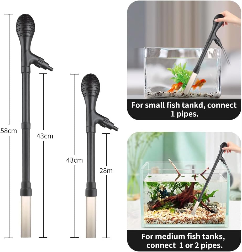Small Gravel Vacuum for Aquarium, Adjustable Length Manual 80GPH Aquarium Gravel Cleaners, Low Water Level Fish Tank Water Changer with Suction Ball, Use for Fish Tank Cleaning Gravel and Sand