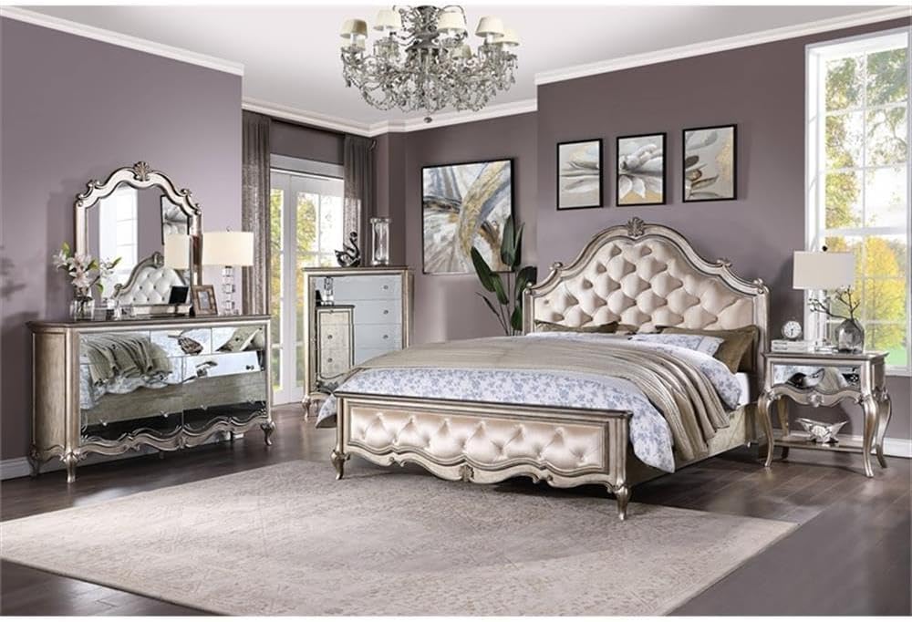 Acme Esteban Wooden Mirror with Arched Top in Silver