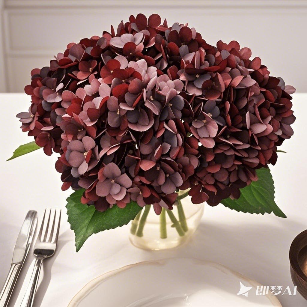 10Pcs Fake Flowers Artificial Silk Hydrangea Flowers Bouquets Faux Hydrangea Stems for Home Wedding Party Table Core Autumn Garden Halloween Decoration (Dark Red)