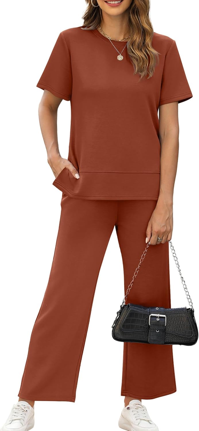 XIEERDUO Women's 2 Piece Lounge Set Fashion Travel Outfits Vacation Tracksuit Comfy Wide Leg Airport Loungewear S-3XL