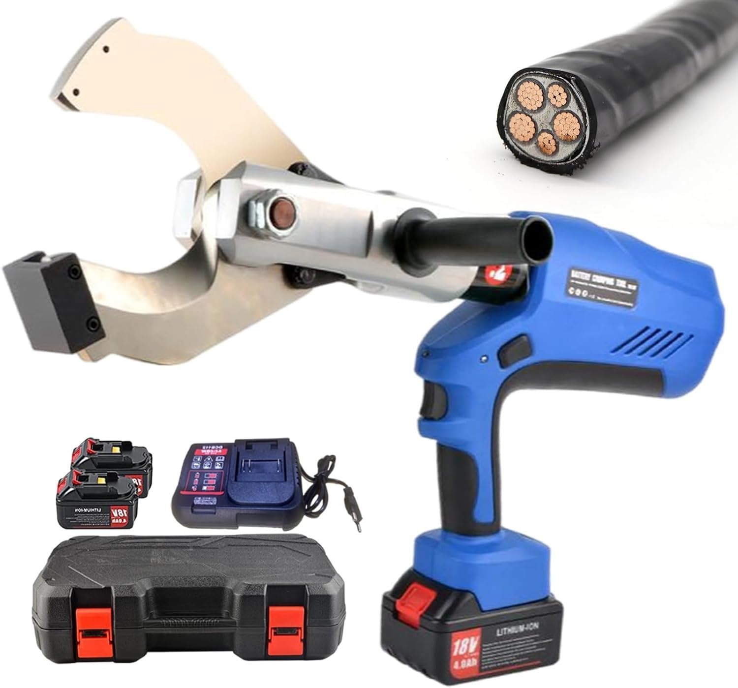 Cordless Hydraulic Cable Cutter, Electric Cable Cutting Tool with LED Display, 18V Battery Powered, 2 Batteries Included, Cuts 85MM - 120MM Al Copper Cable