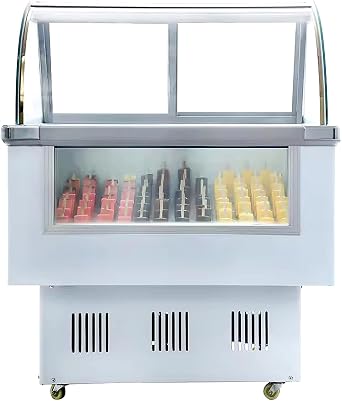 10 Pan Commercial Ice Cream Dipping Cabinet Display Case 136L Gelato Freezer Ice Cream Refrigerator Display With Sliding Glass Door, Rolling Wheels and LED Light 220V White