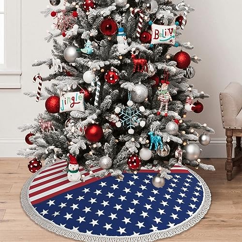 Jupe de sapin de Noël rustique étoiles et rayures USA 121cm - 6