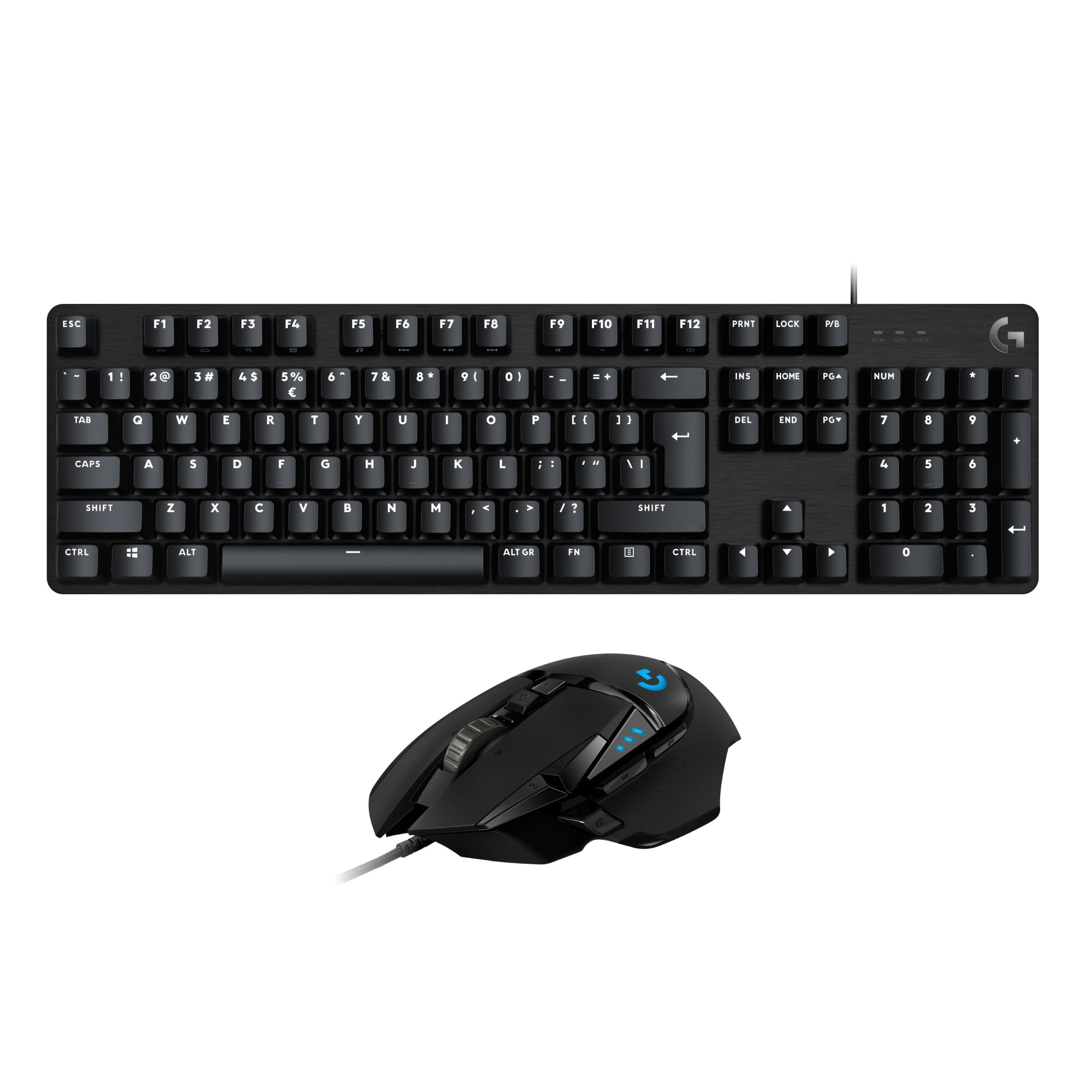 Logitech G G502 HERO,Mysz do gier z podświetleniem RGB,11 programowalnymi przyciskami, G413 SE pełnowymiarowa, podświetlana klawiatura mechaniczna przełącznikami mechanicznymi, QWERTY US Intl-Czarny