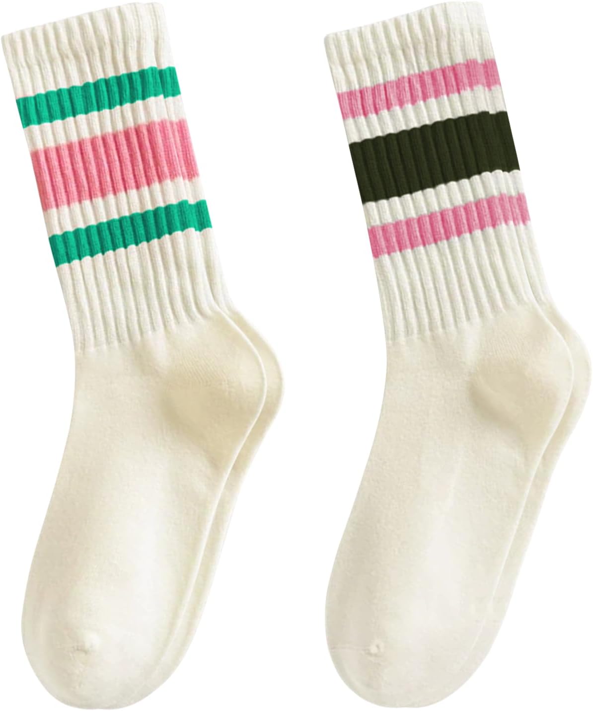 Retro Striped Crew Socks for Women Casual Soft Cozy Breathable Slouchy Athletic Calf Tube Socks