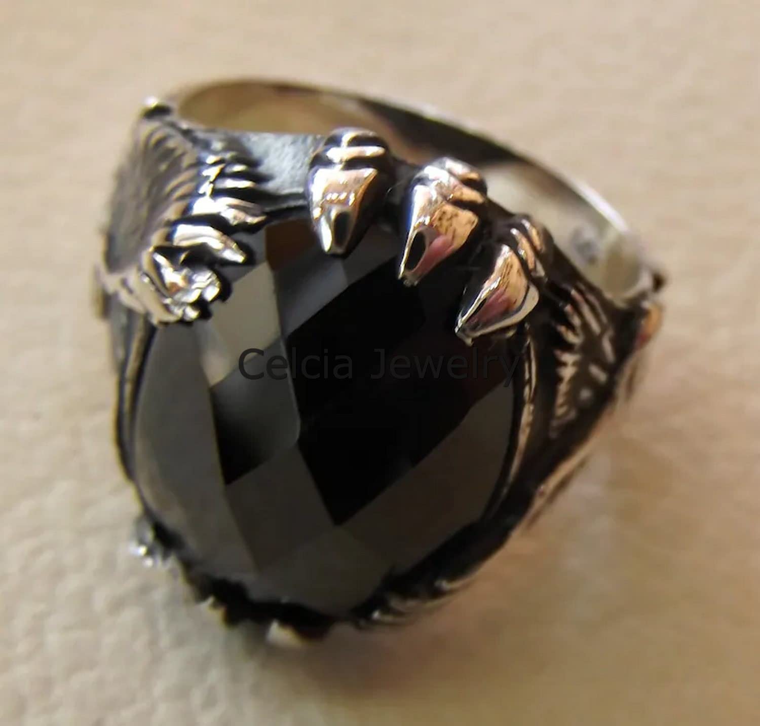 Ametista pizzo agata pietra preziosa naturale unico Aquila Anello con sigillo di dichiarazione, gioielli ossidati argento antico classico, regalo del giorno dei padri, pietra di nascita di febbraio