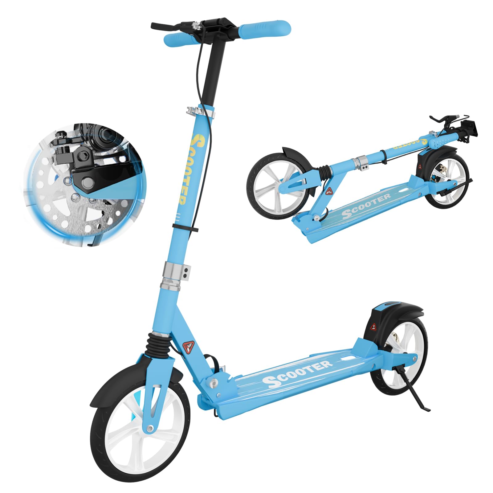 MEEGOO H007D Trottinette avec frein à disque et double amortisseur, roues en polyuréthane de 200 mm, roulements ABEC-7, trottinette pliable pour adulte de 18 ans et plus, plateau antidérapant – Rose