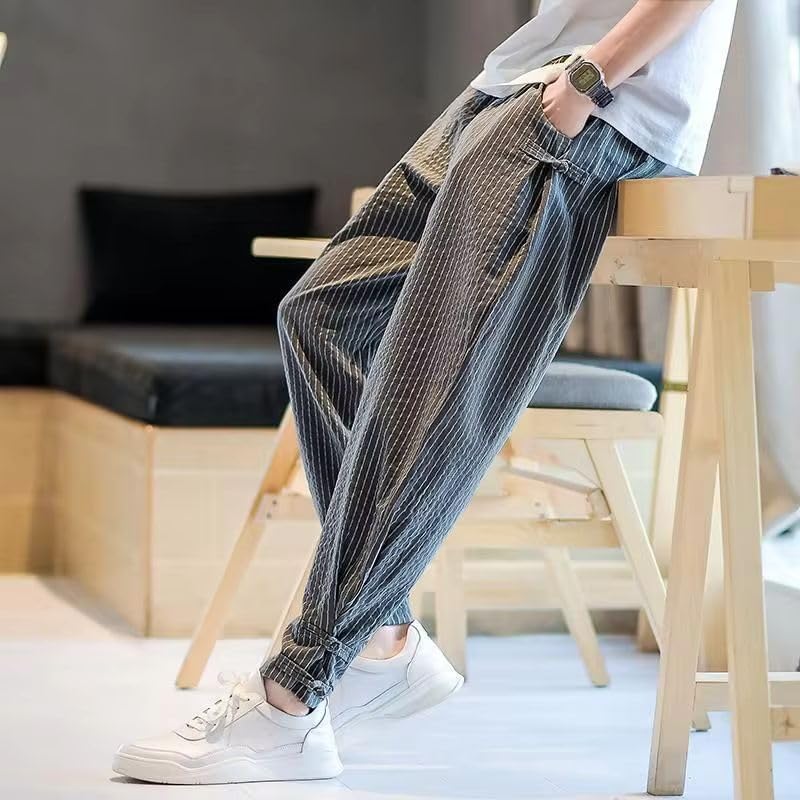 Pantalon d'été fin patchwork avec taille haute élastique fluide