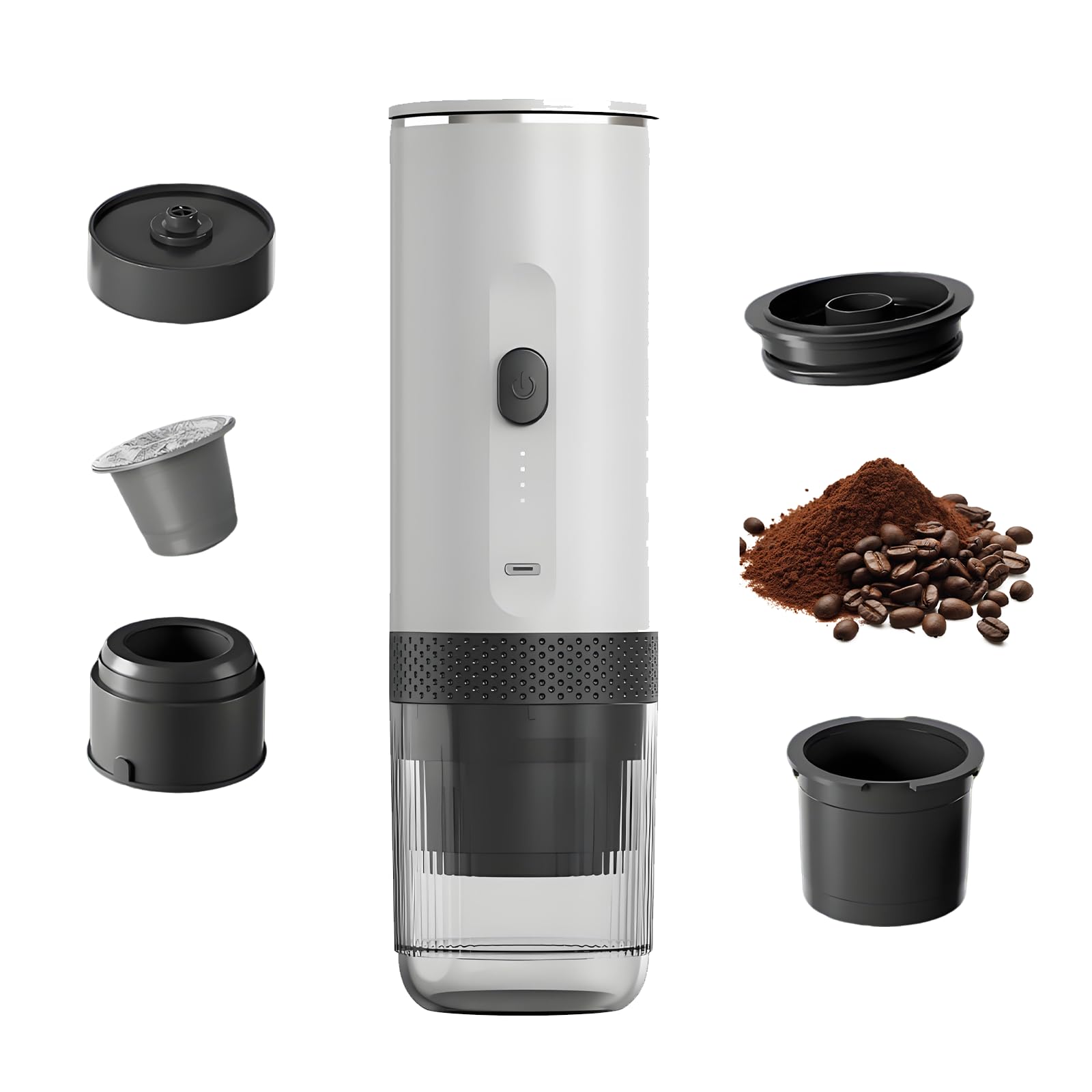 Cafetera Portatil Capsulas,Maquina Cafe Portatil,Espresso Machine,Carga USb-C, Compatible Con Café Molido y Cápsulas, Ideal Para Acampadas, Viajes y Excursiones, Calefacción Inalámbrica (blanco)
