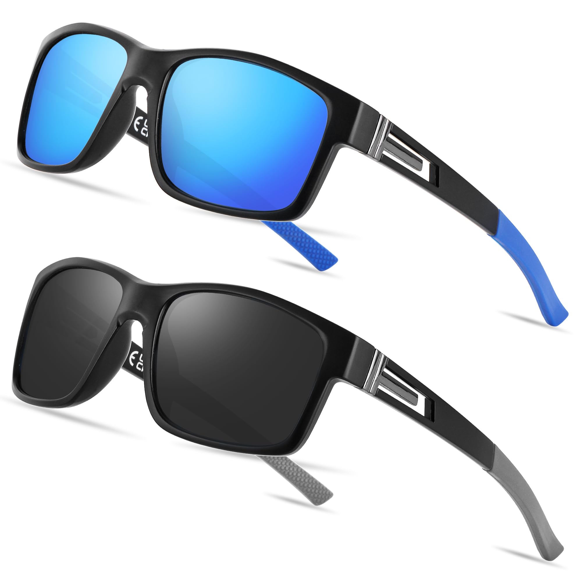 Farrobor Gafas de sol hombre Polarizadas Gafas deportivas Protección UV 2 Piezas Lentes de sol para Hombre Mujer Conducir Running Pesca Viajes