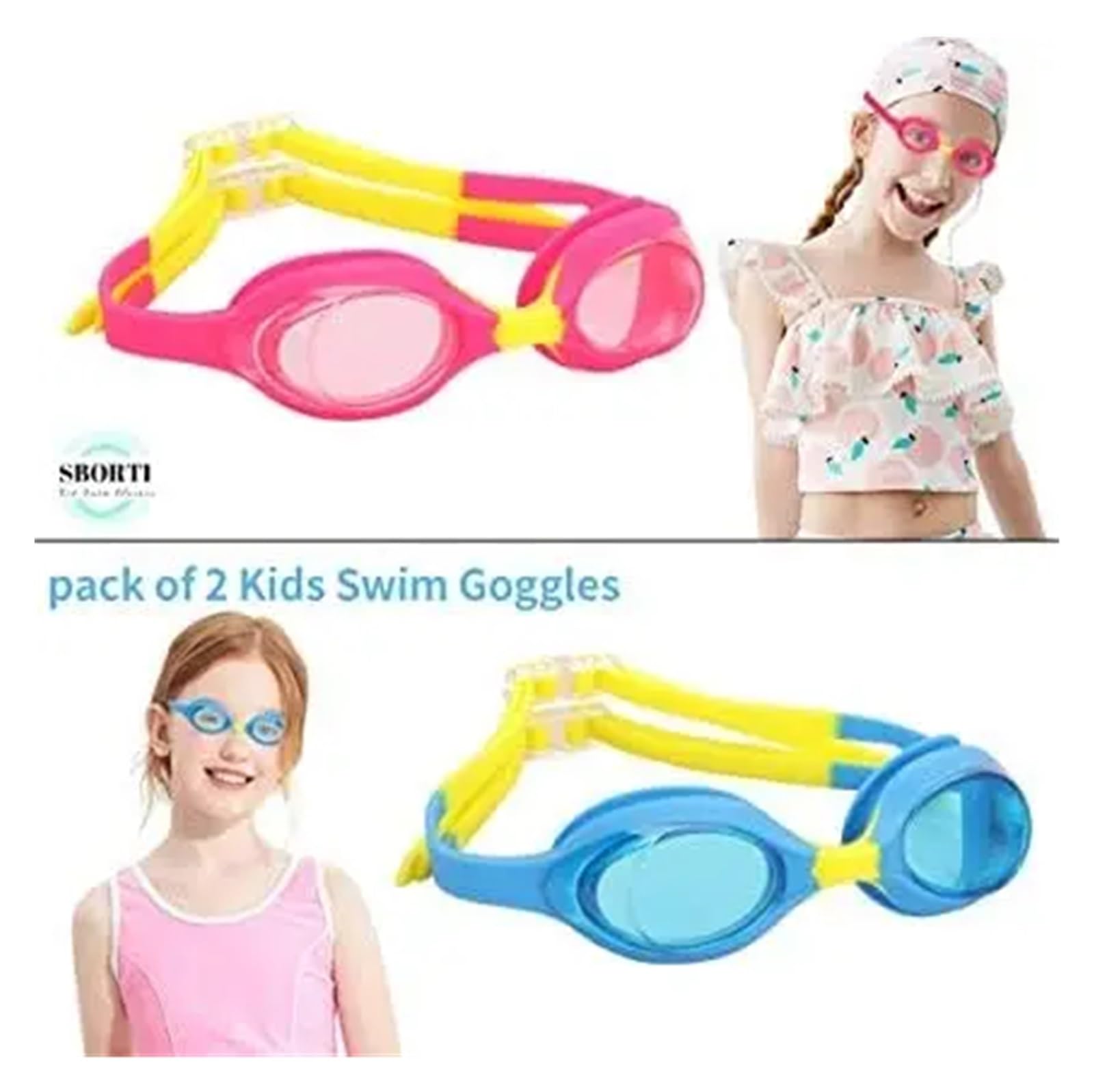 4 Pack children Swimming Goggles, non Fog, UV Protection, No Leaking Water for Children