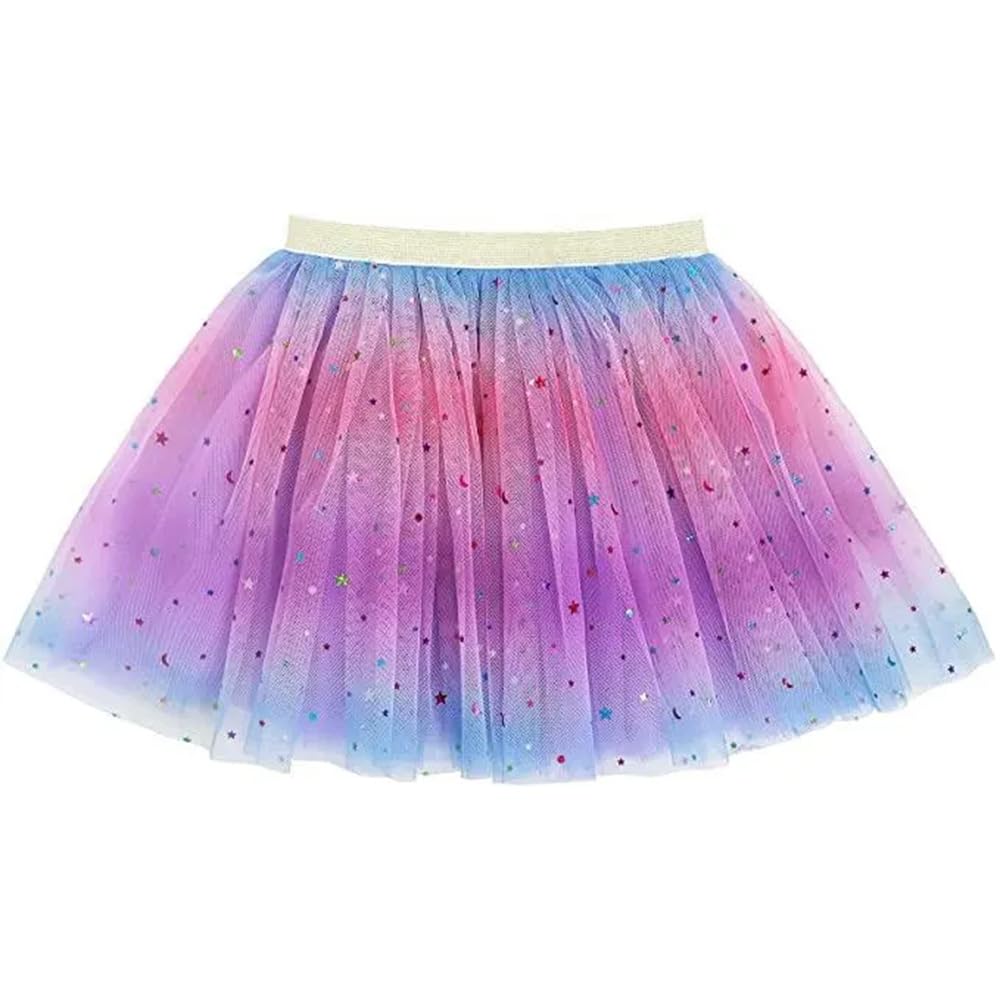 25 Yards Regenbogen Tüllstoff 150cm Breit Glitzer Stern Mond Pailletten Netzstoff Funkelnder Mesh Spitzenstoff Organzastoff zum Nähen Dekostoff für DIY Basteln Hochzeit Party Hintergrund Kleid