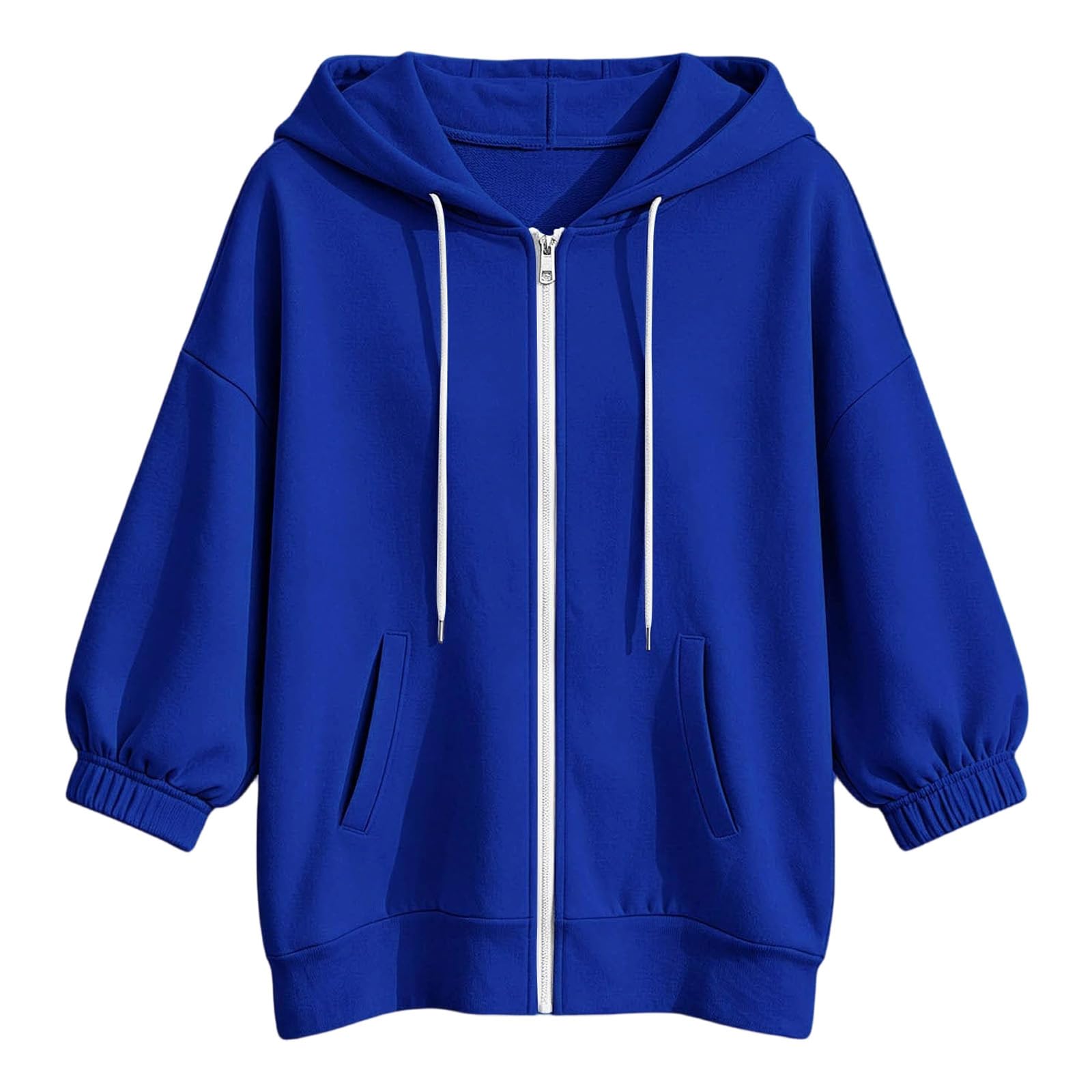 Felpe con Cappuccio da Donna con Zip, Felpe Oversize a Maniche a 3/4, Giacche comode e Leggere, Felpa Cappuccio Ampia. Completo Felpa E Pantaloni