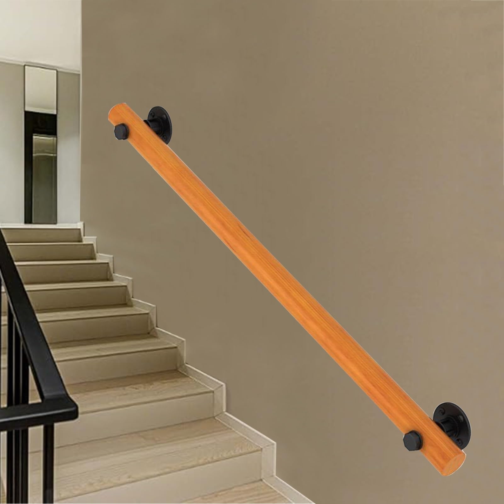 Main courante en bois massif d'escalier, balustre noble de 1,8 m de long