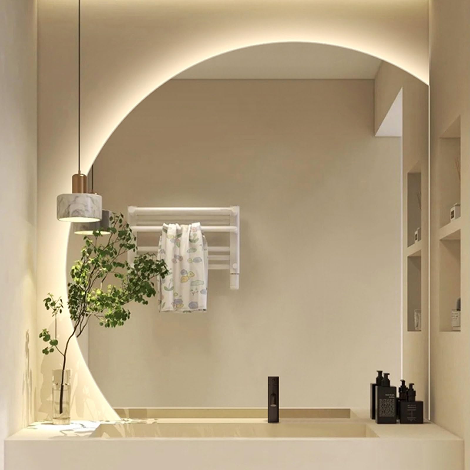 Semicircle Led Backlit Vanity Mirror for Bathroom 28inch 32inch Decorative HD Anti-Fog 36inch 40inch Dimmable Wall with 3 Colors Light(Right Under Cut,32inch/80cm) (Right Under Cut 32inch/80cm)