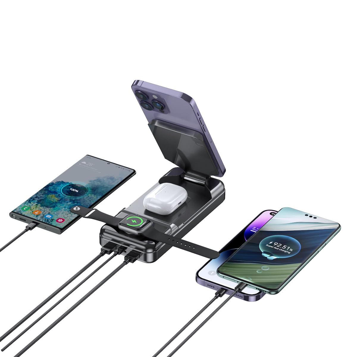 Magnetic Portable Charger, 23800mAh 5V/3.6A Power Bank, LCD Display 22.5W Fast Charging 6 Output External Battery Pack, 6 in 1 Wireless Charging Station Compatible with All Mobile Devices