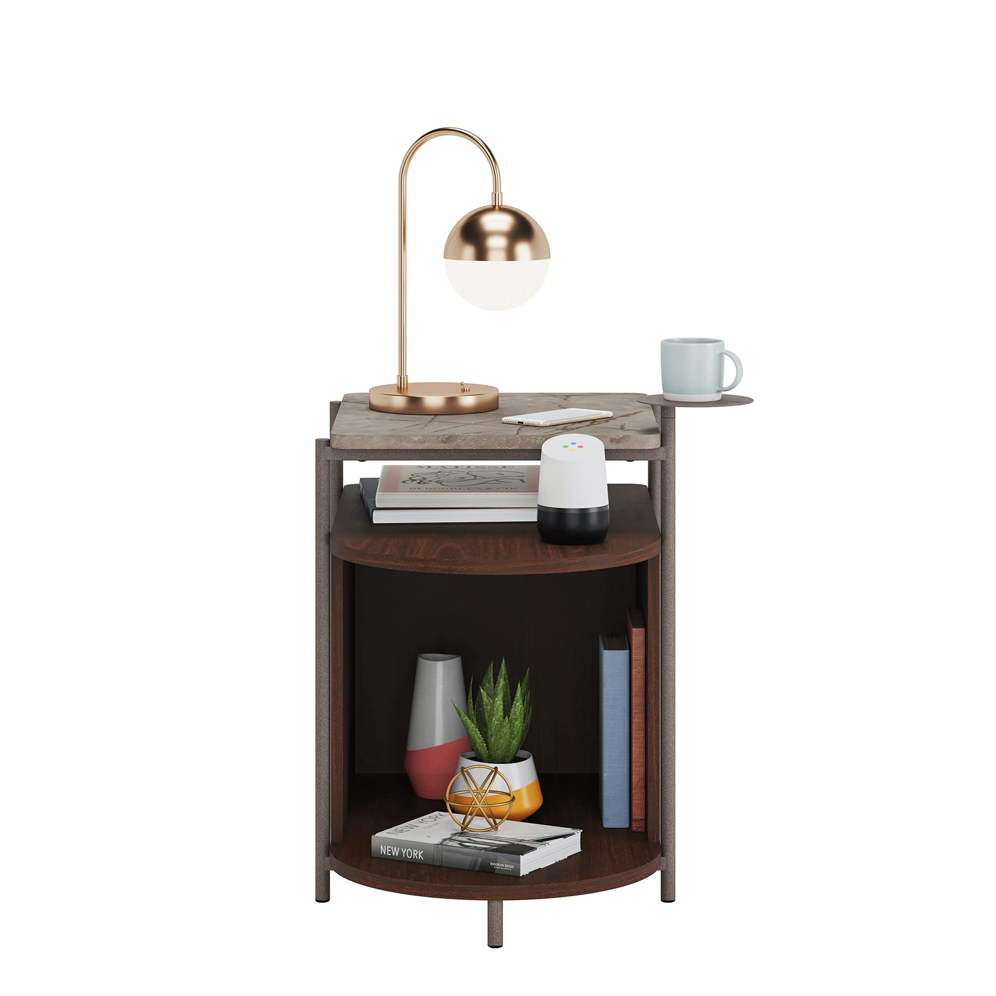 Sauder Radial Side Table, L: 18.39" x W: 27.84" x H: 25.75", Umber Wood Finish