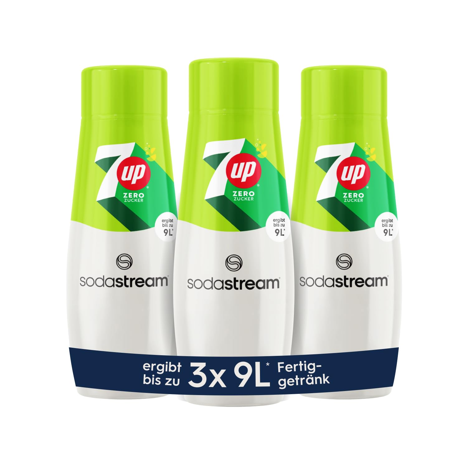 SodaStream Sirup 3x 7UP Zero Zucker - 1x Flasche ergibt 9 Liter Fertiggetränk, Sekundenschnell zubereitet und immer frisch, 440 ml